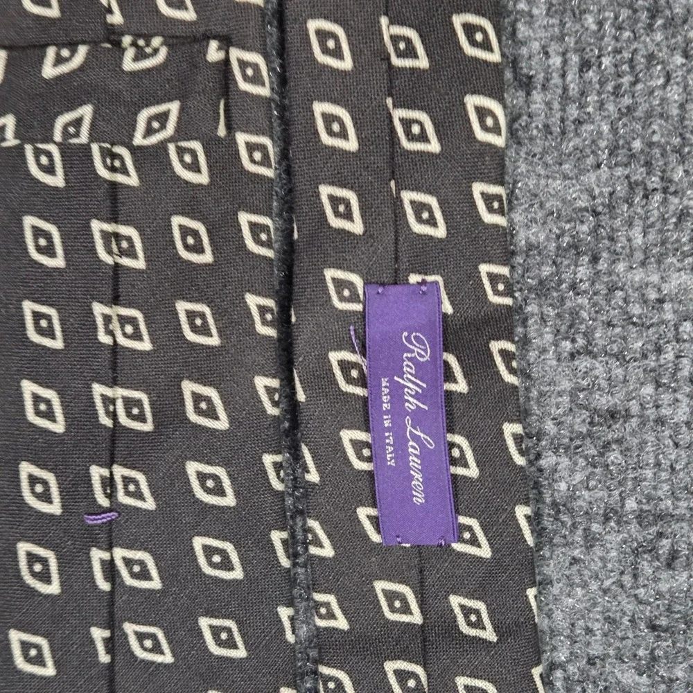 Ralph Lauren Purple Label Tie Mens Italy Handmade 100% Linen Geometric Diamond